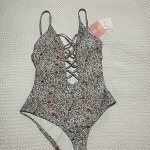 Floral Lace-Up Women Swim One Piece